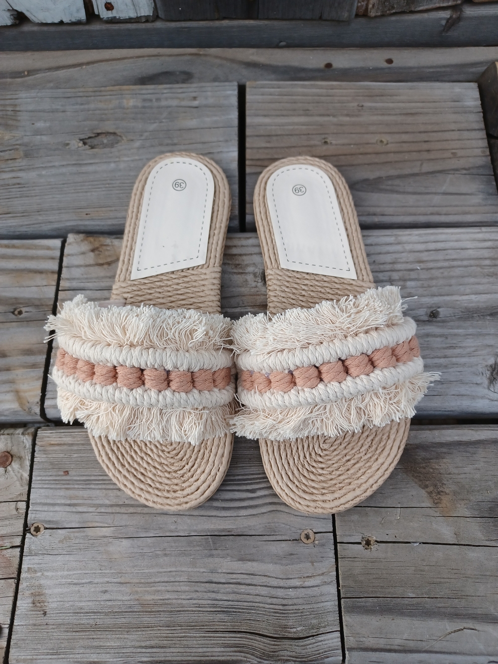 Macrame Sandals Boho Chic Zero Waste Cotton Beach Slides- 8.5